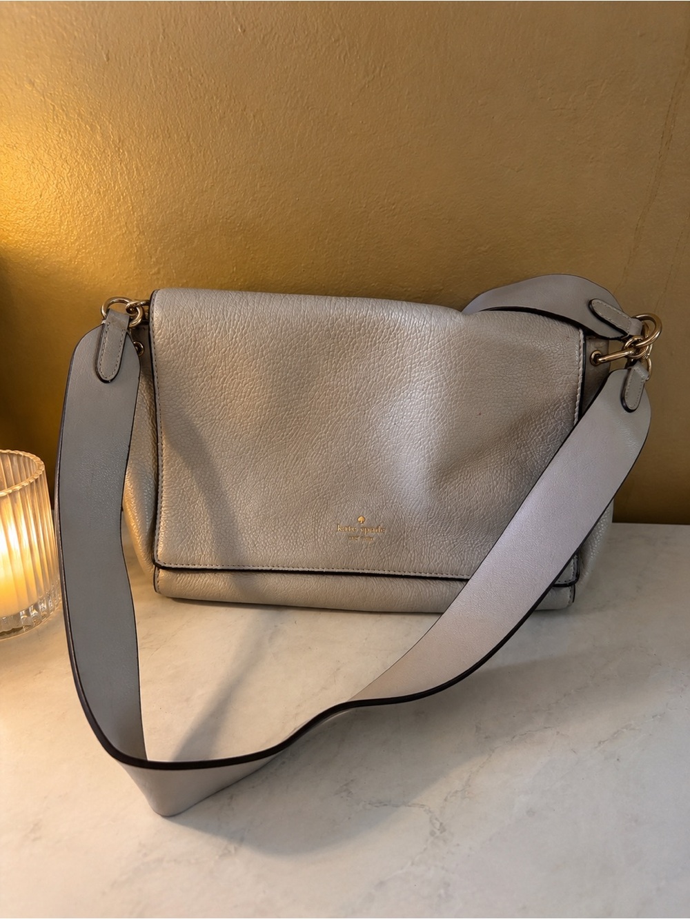 kate spade Pebbled Leather Shoulder Bag in Light Gray